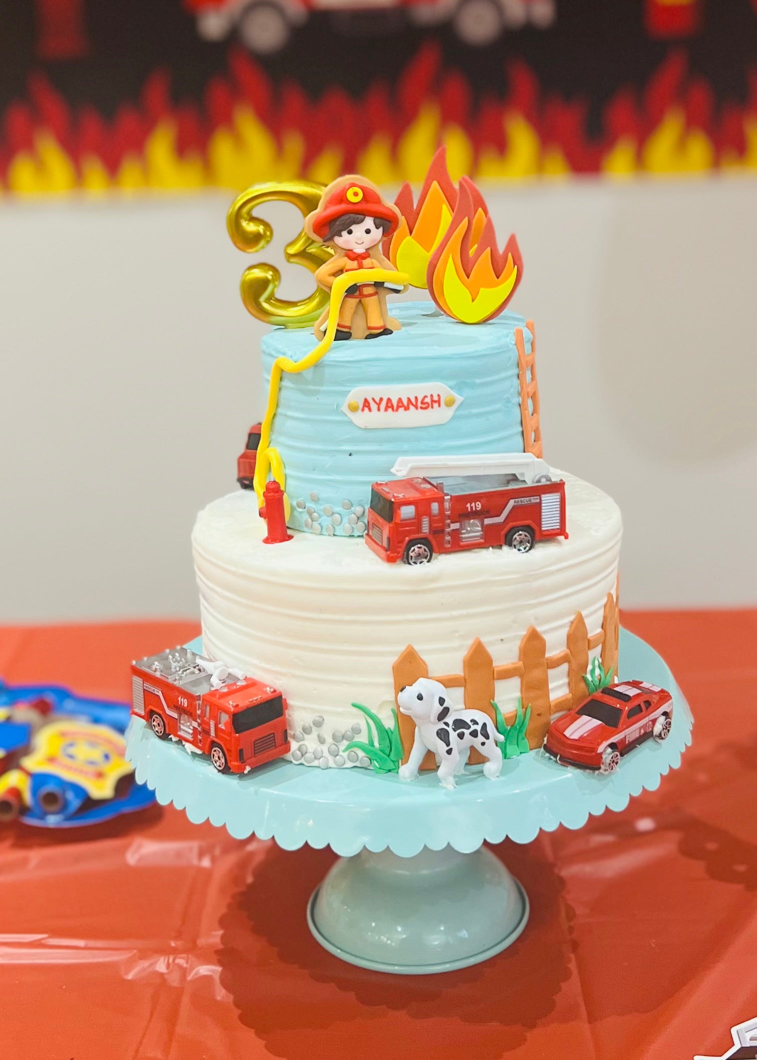 Custom sculpted fire truck birthday cake for kids, handmade to order — cake delivery Mississauga and Brampton