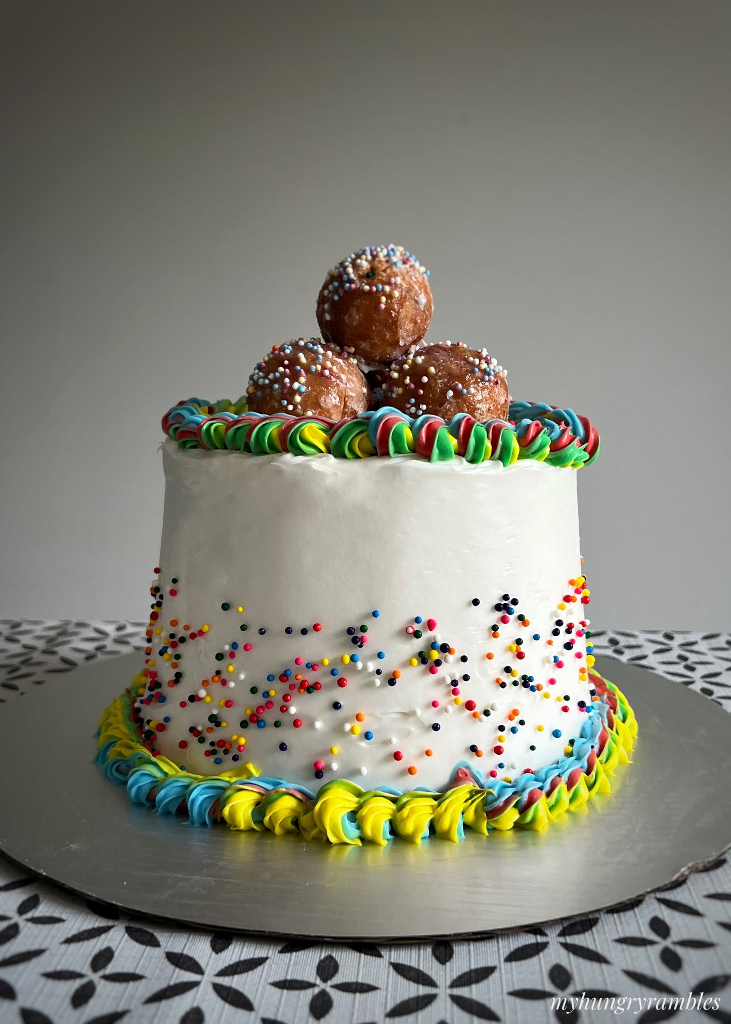 Homemade Tim-bits cake topped with Tim Hortons Timbits — fun Canadian birthday cake delivery Mississauga Brampton